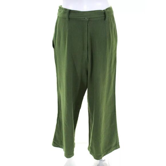 Trovata Birds of Paradis Tina Green High Rise Cropped Wide Leg Pants 6 NWT - Picture 7 of 10
